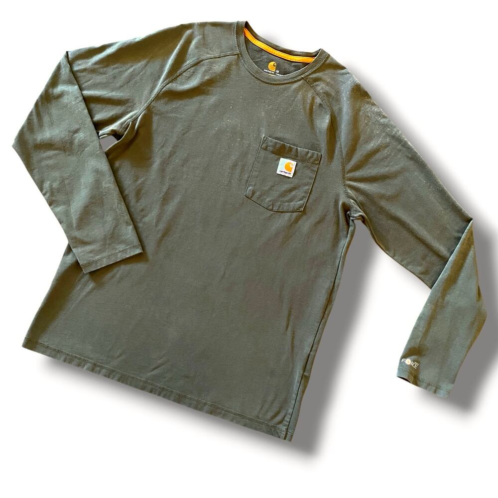 Carhartt Men's Force Long-Sleeve Pocket T-Shirt M Green One Of a Kind Worn In